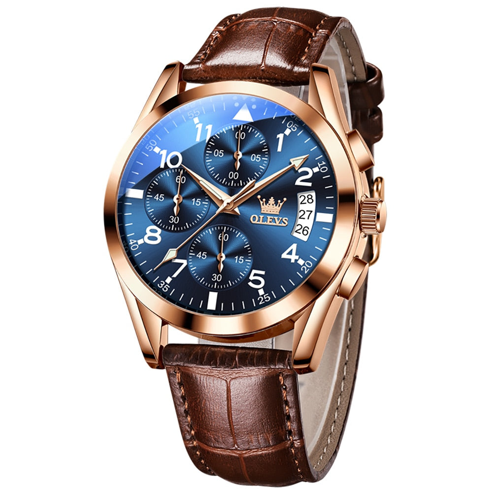OLEVS Luxury Men&#39;s Watches Waterproof Luminous Quartz Wrist watch Leather Date Sports Top Brand Male Watch for Men Relogio - kmtell.com