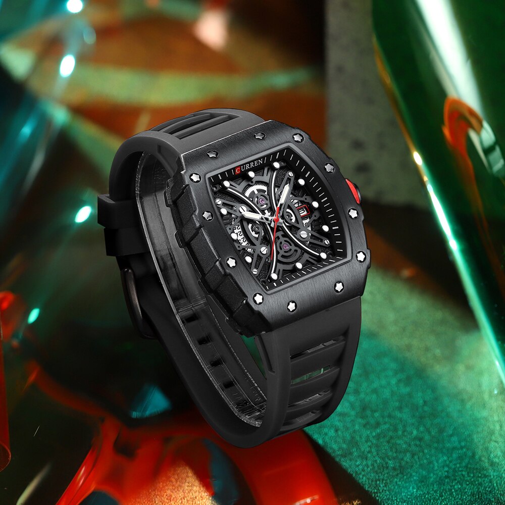 CURREN Fashion Unique Square Design Wristwatches for Men Casual Quartz Watch with Luminouns Silicone Strap - kmtell.com