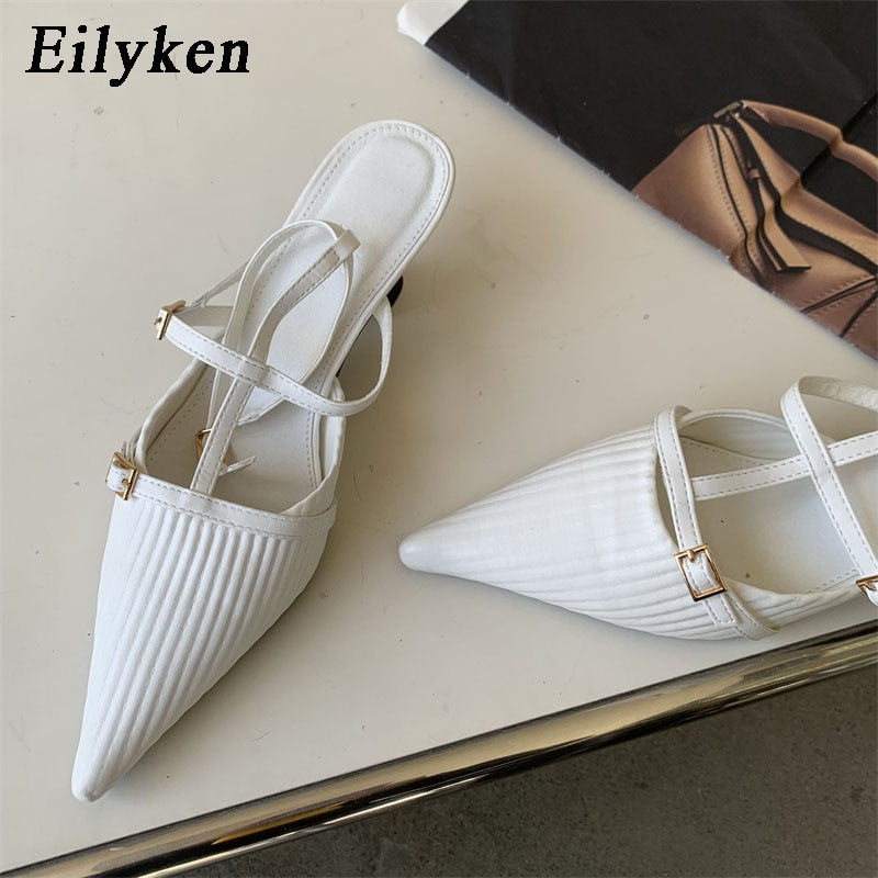 Eilyken 2023 Spring New Brand Women Pumps Shoes Fashion Pleated Pointed Toe Ladies Elegant Slingback Sandals Zapatilla De Muje - kmtell.com