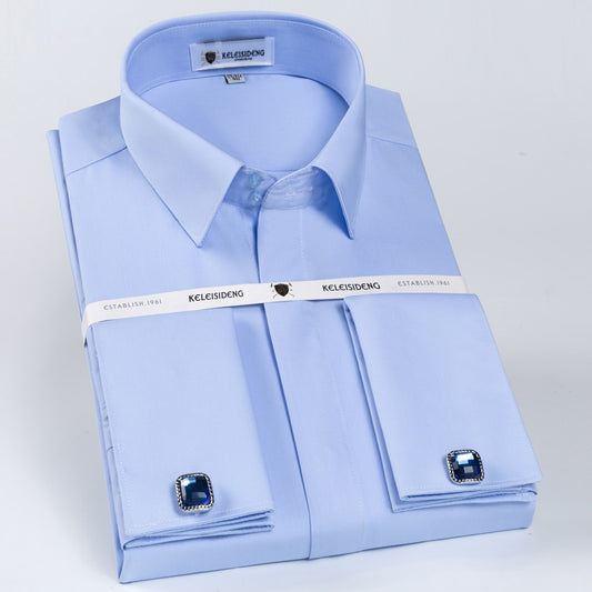 Men Elegant French Front Hidden Buttons Office Dress Shirt Without Pocket Formal Business Standard-fit Long Sleeve Social Shirts - kmtell.com