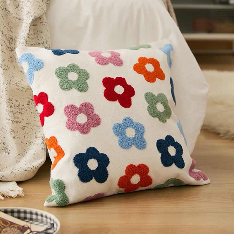 Floral Cushion Cover 45x45cm Chic Daisy Dandelion Embroidery Home Decoration Pillow Cover for Sofa Bed Chair Living Room - kmtell.com