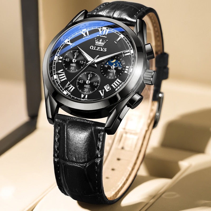 OLEVS Top Brand Mens Quartz Watch Noctilucent Business Waterproof  Luxury Watch Leather Strap Relogio Masculino - kmtell.com