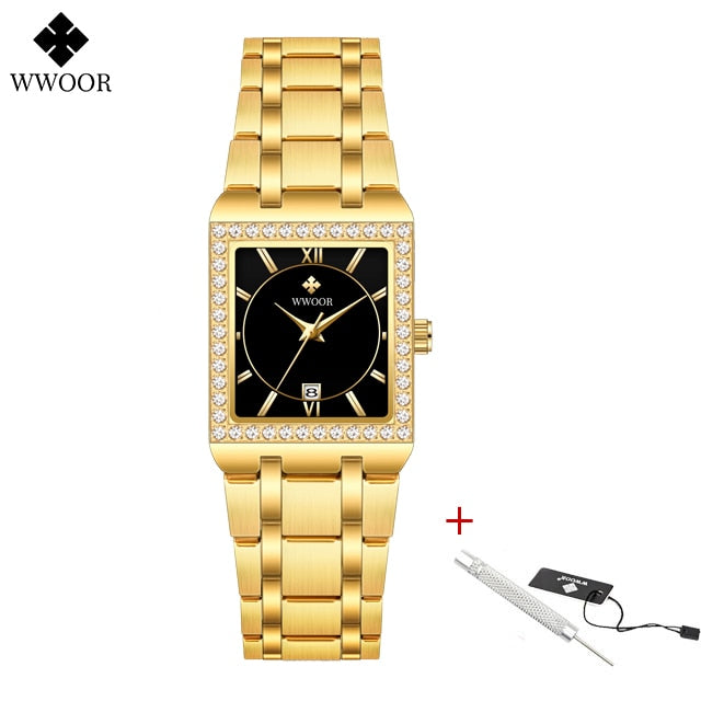 WWOOR Reloj New Fashion Ladies Diamond Watch Top Brand Luxury Square Wrist Watch Simple Women Dress Small Watch Relogio Feminino - KMTELL