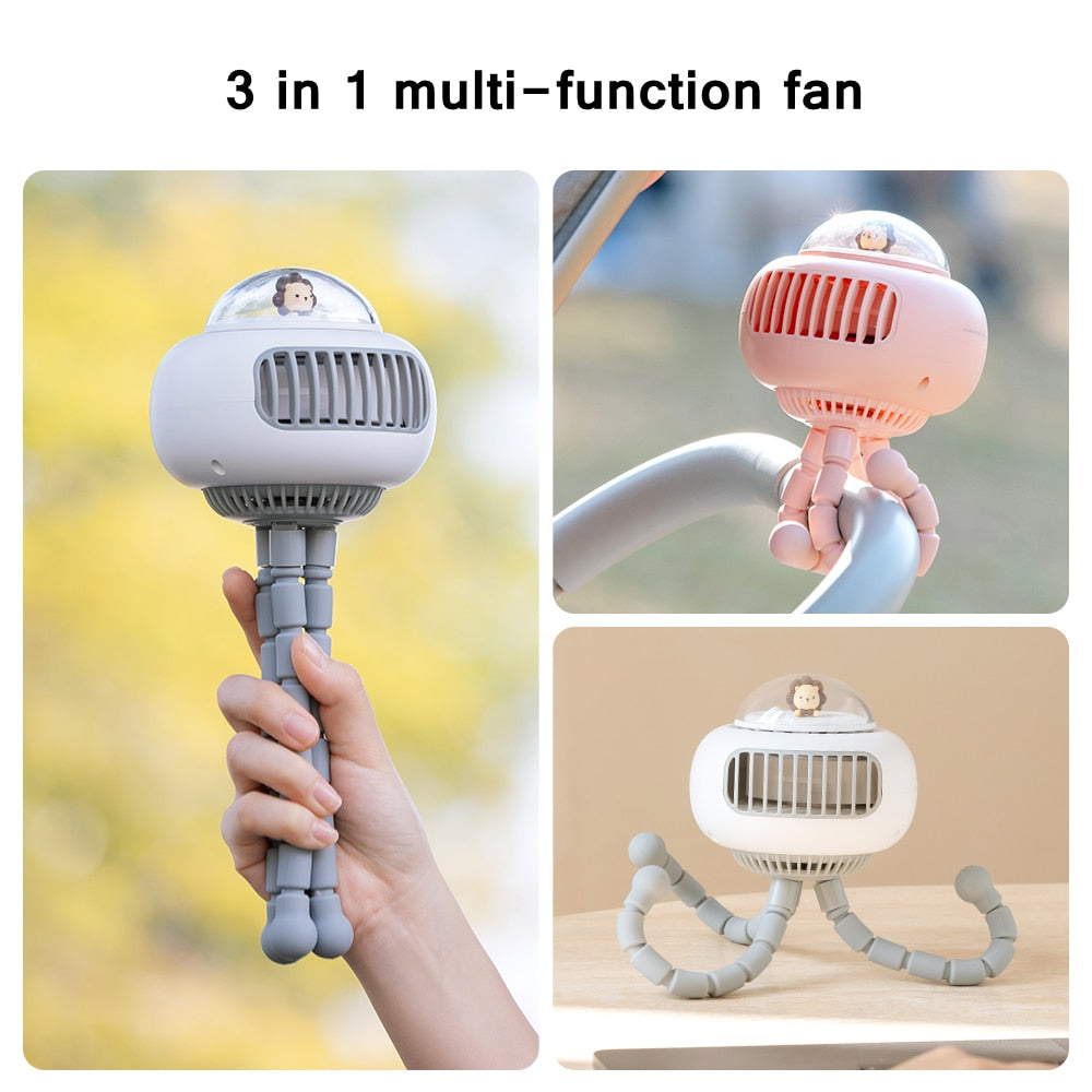 Mini Flexible Air Conditioner 3600mAh Chargeable Stroller Cooling Fan 130° Auto Rotation 4-gear Wind Handheld for Outdoors Quiet - KMTELL