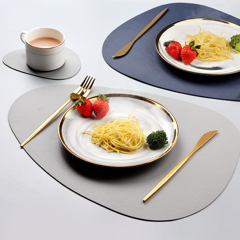 Leather Table Mats Tableware Pad  Placemat Heat Insulation PU  Bowl Coaster Kitchen Non-Slip - KMTELL