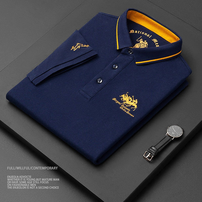 High quality men&#39;s cotton embroidered polo shirt 2023 summer new high-end business casual Lapel short sleeve T-shirt - kmtell.com
