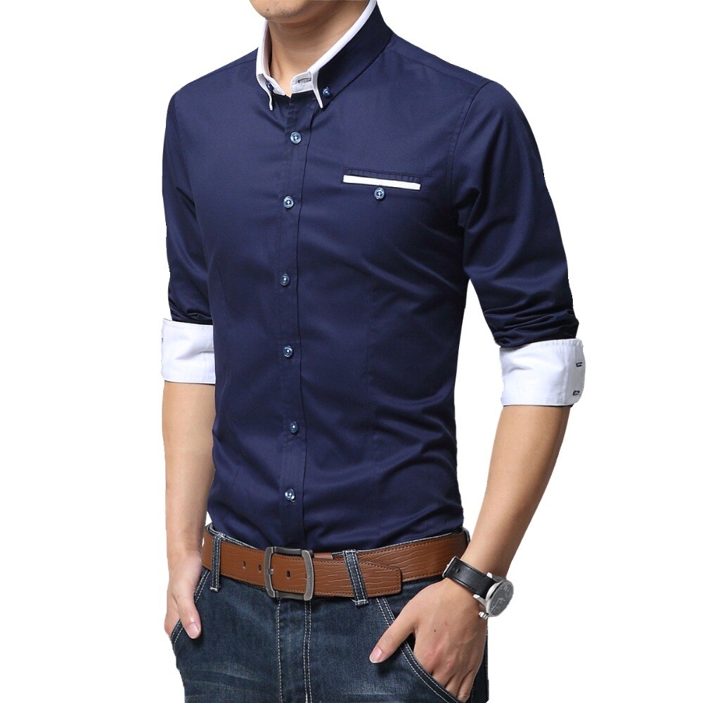 TFETTERS Newest Cotton Men Shirt Casual Shirt Long Sleeve Solid Color Regular Fit Plus Size Men&#39;s Shirts - kmtell.com