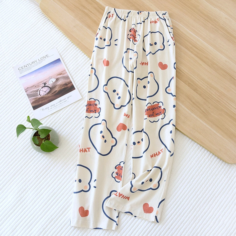 Cute Print Cartoon Sleep Bottom Casual Pajamas Pant for Women Elastic Waist Pantalon Loose Trousers Long Nightwear Clothes - kmtell.com