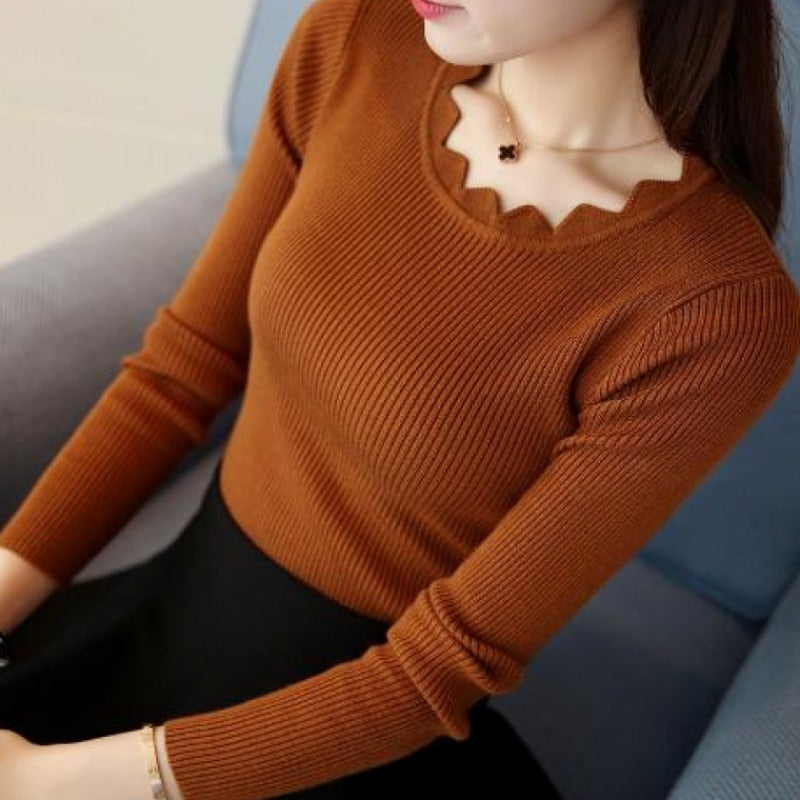 Pullover Solid Sweaters Women New Womens Knitted Slim Sweater Long Sleeve Autumn Winter Butterfly Neck Sweater Female 7167 50 - kmtell.com