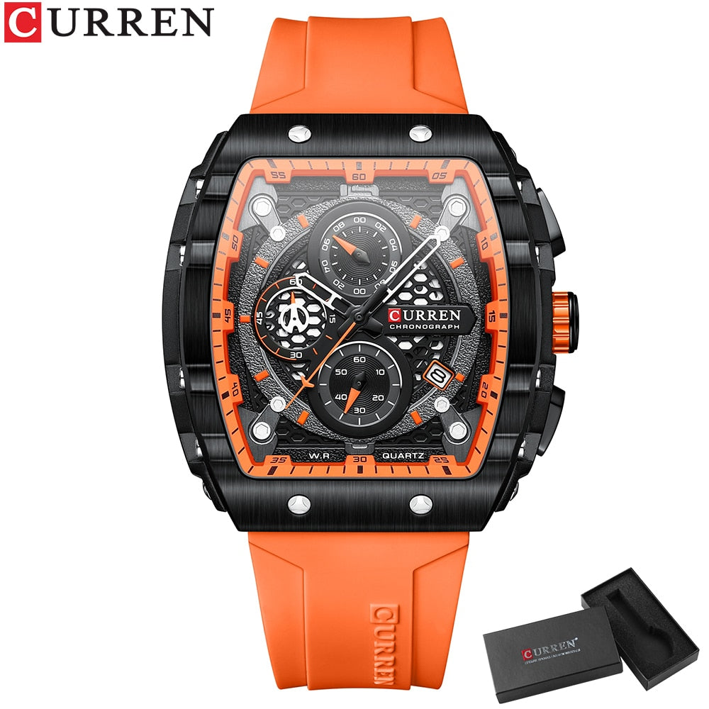CURREN Sports Unique Square Watches with Large Dial Casual Quartz Silicone Bands Wristwatches with Luminous - kmtell.com