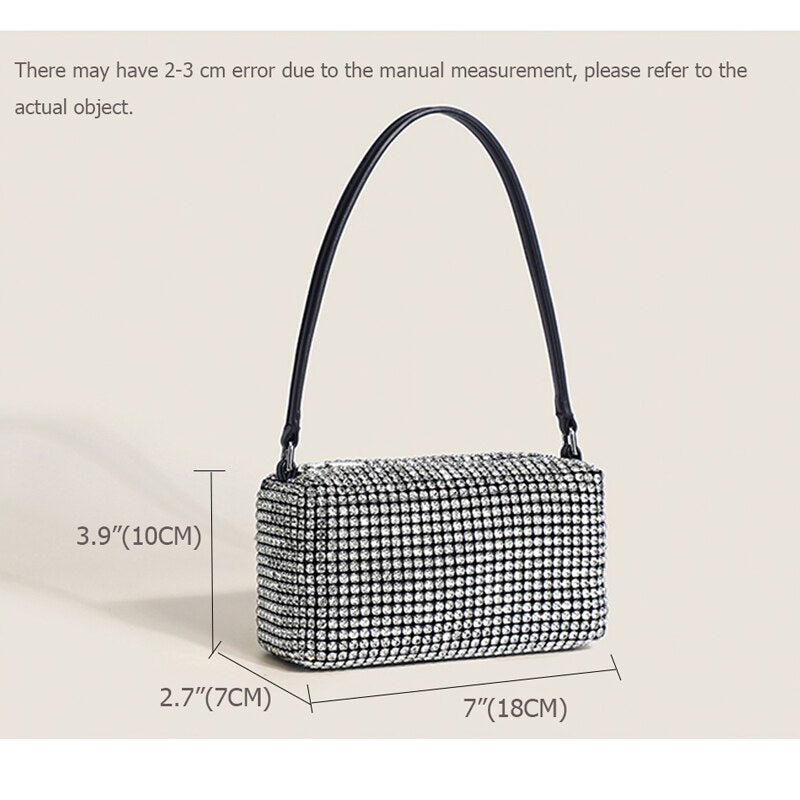 Women Diamond Hobo-bag For 2022 Female Clutch Design Brand Luxury Shoulder Bags Handbag Leather PU Shiny Hobo-bag Messenger Bag - kmtell.com