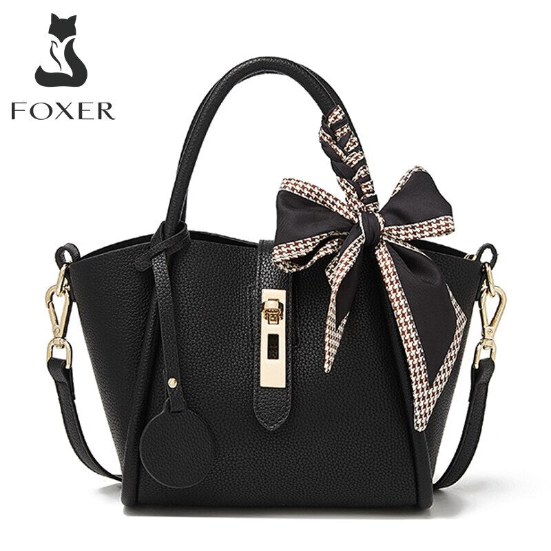 FOXER 2023 NEW Women Commuter Split Leather Shoulder Crossbody Bag Fashion Bucket Handbag For Lady Korean Style Girl Small Totes - kmtell.com