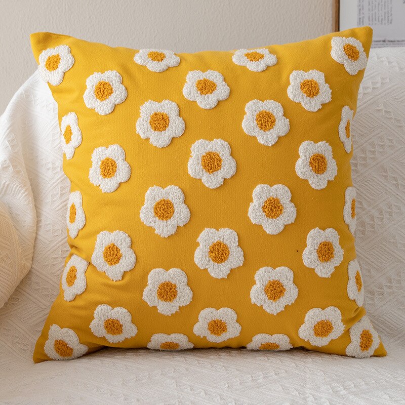 Chic Floral Cushion Cover Daisy Floral 45x45cm/30x50cm White  Embroidery Pillow Cover Soft Cozy for living room - kmtell.com