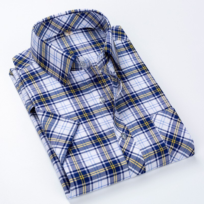 High Quality Summer Mens Shirt Pure Cotton Plaid Shirt Short Sleeve Soft Casual Slim Fit Thin Streetwear Large Size - KMTELL