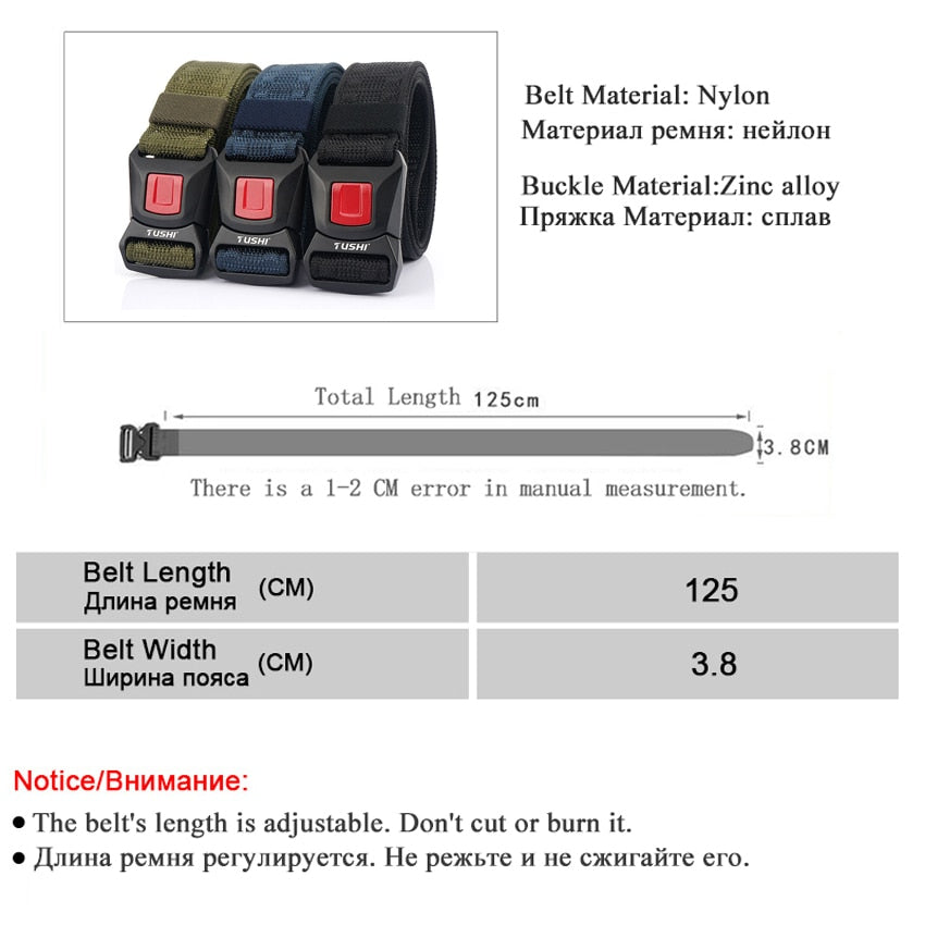 New Men Jeans Belt Alloy Pluggable Buckle Quick Release Real Nylon Durable Thick Tactical Designer Belts 125cm Adjustable Straps - KMTELL
