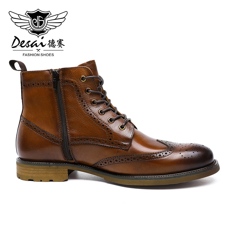 DESAI 2022 Spring New Men Boots Big Size 38-47 Vintage Brogue College Style Men Shoes Casual Fashion Lace-up Warm Boots For Man - kmtell.com