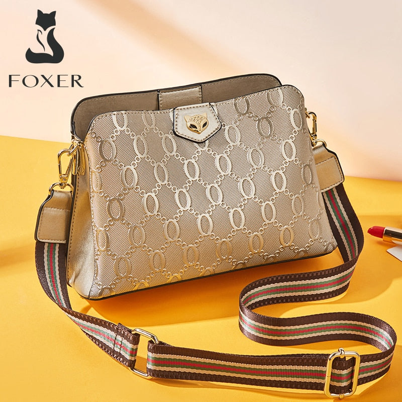 FOXER Brand Designer Fashion Women Split Leather Ladies Shoulder Bag High Quality Crossbody Bag Female Wide Weave Messenger Bags - kmtell.com