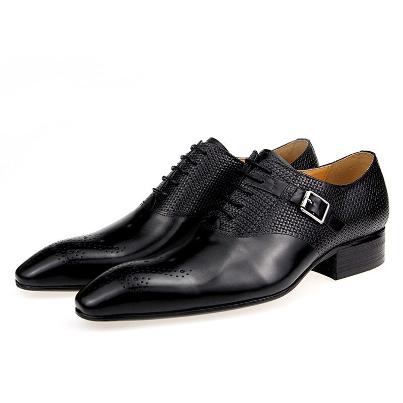 Spring Autumn New Men Casual Oxford Business Genuine Leather Dress Shoes Pointed Toe Lace Up Zapatos Hombre Wedding Banquet Suit - kmtell.com