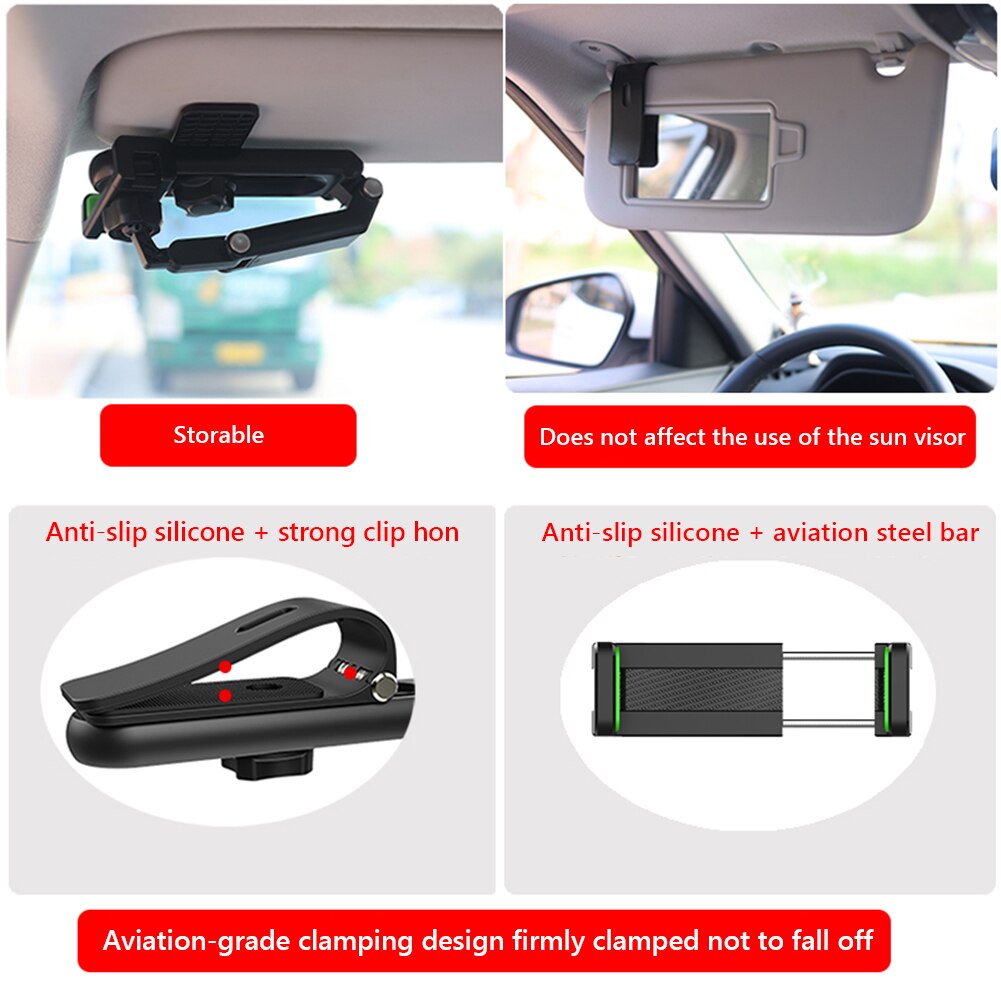 1080° Rotatable Car Rearview Mirror Phone Holder Sun Visor Cellphone Mount Stand For Car Telescopic Auto Mobile Phone Support - kmtell.com