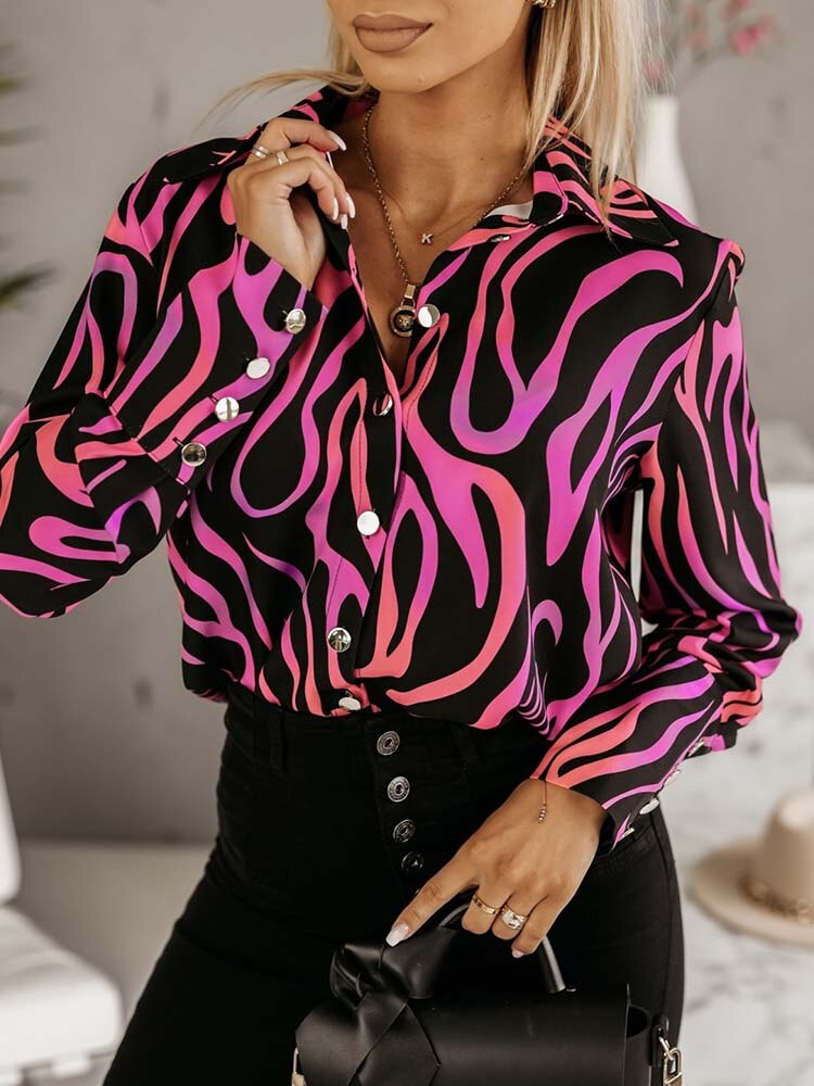 Casual Office Women Shirts Fashion Print Long Sleeve Button Shirt 2023 Spring Summer Elegant Ladies Blouses And Tops - kmtell.com