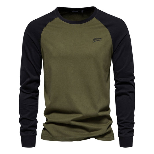 AIOPESON Men's T-shirts 100% Cotton Long Sleeve O-neck Pactwork Casual T shirts for Men New Spring Designer Tees Men Clothing - kmtell.com