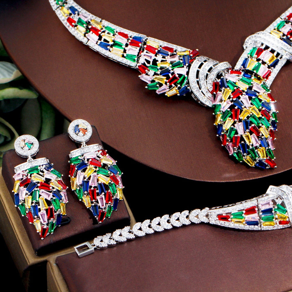 ThreeGraces Famous Brand 4pcs Multicolor Cubic Zirconia Luxury Nigerian Dubai Bridal Wedding Banquet Jewelry Set for Women TZ831 - kmtell.com