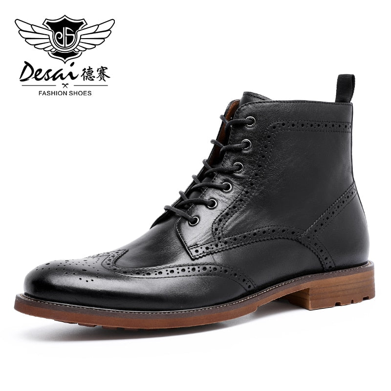 DESAI 2022 Spring New Men Boots Big Size 38-47 Vintage Brogue College Style Men Shoes Casual Fashion Lace-up Warm Boots For Man - kmtell.com