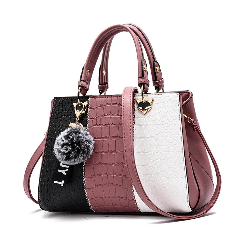 High Quality Women&#39;s Handbags Leather Stitching Wild Bags for Women 2022 Casual Tote Ladies Bags Bolsos Fur Women Messenger Bags - kmtell.com
