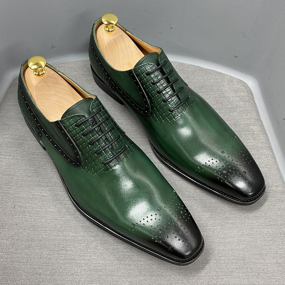 Size 6 To 13 Mens Oxford Dress Shoes Genuine Leather Handmade Green Lace-Up Brogue Classic Party Wedding Formal Shoes for Men - kmtell.com