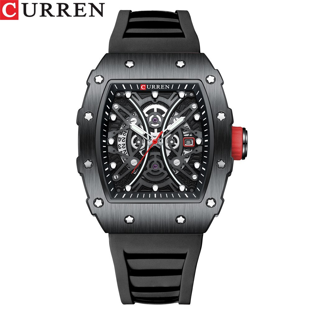 CURREN Fashion Unique Square Design Wristwatches for Men Casual Quartz Watch with Luminouns Silicone Strap - kmtell.com