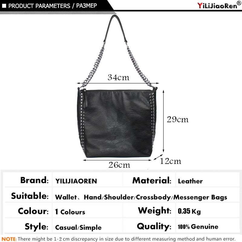 Casual Rivet Shoulder Bag Female Famous Brand Chain Crossbody Bags for Women Leather Handbags Large Capacity Tote Bag Sac A Main - kmtell.com