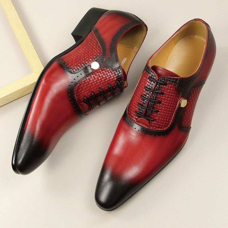 2022 Men&#39;s New Business Leather Shoes Summer Lace-Up Fashion Red Black Hand Carved Wedding Anniversary Office Oxford Shoes Adult - kmtell.com