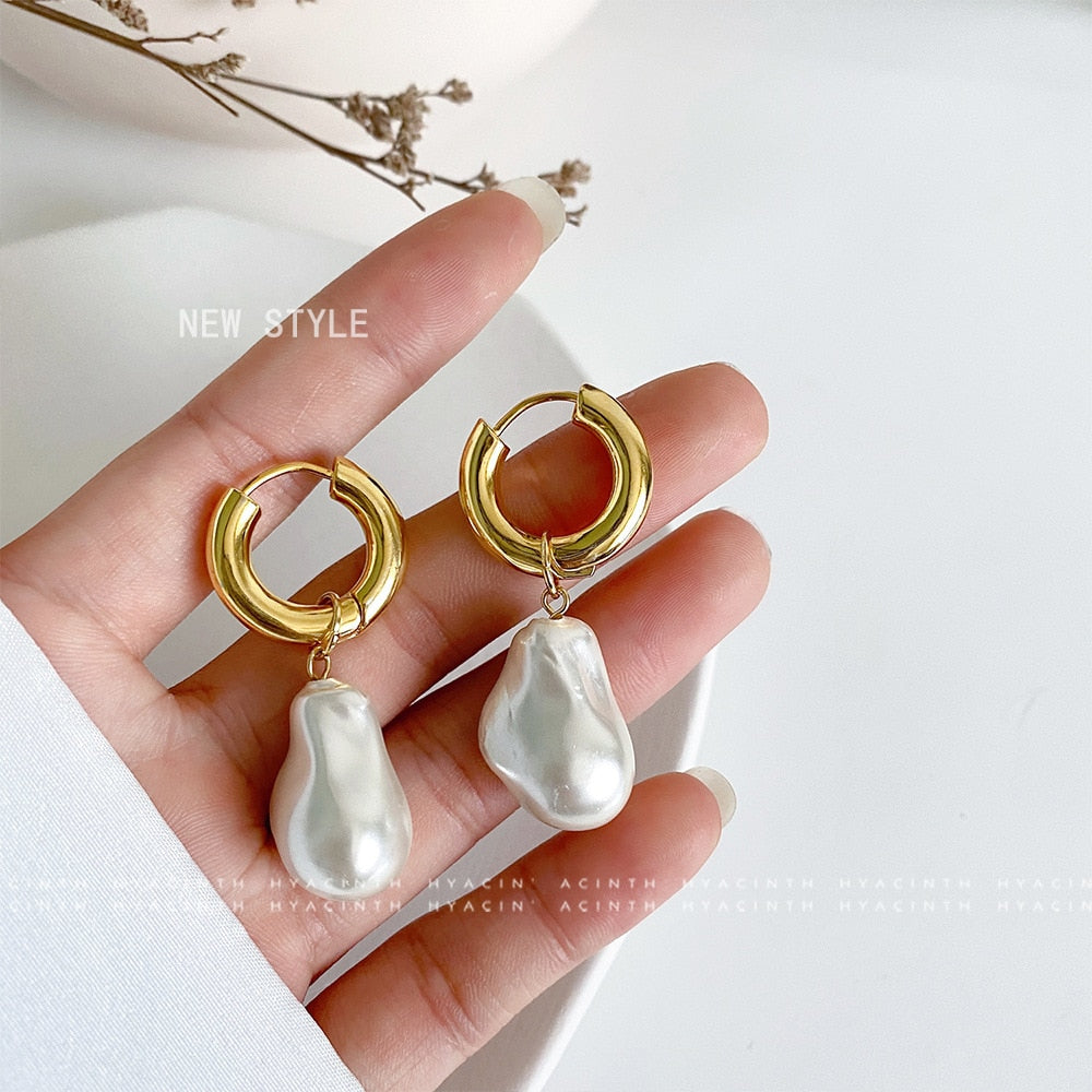 Statement Minimalist Gold Silver Color Mixed Solid Heart Pendant Hoop Earrings Street Style Korean Fashion Jewelry - kmtell.com