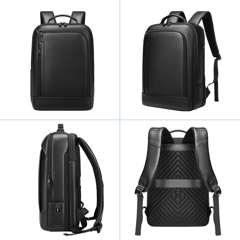 EURCOOL 2023 New Luxury Genuine Leather Backpack for Men Travel Black Bagpack Top Layer Cow Leather Men Business Laptop Mochila - kmtell.com