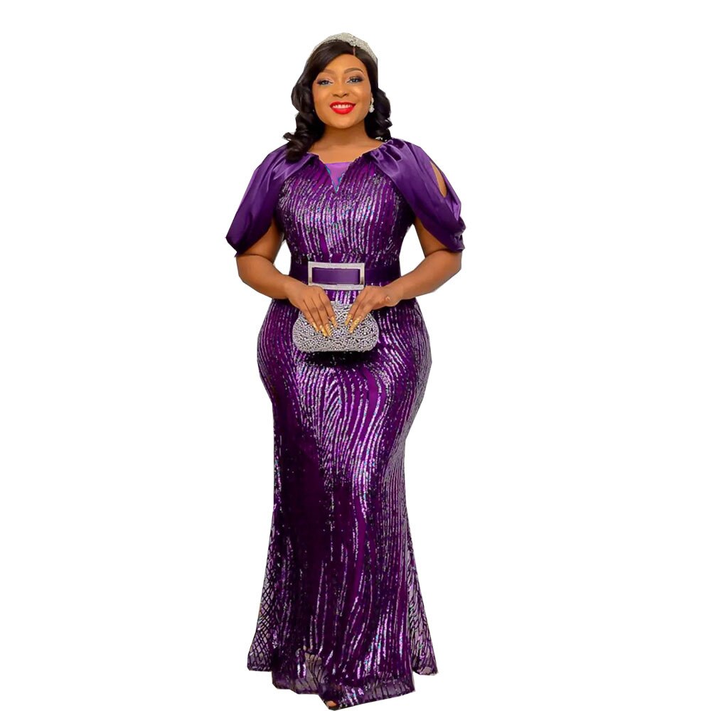 MD 2023 Luxury Evening Dresses African Women Plus Size Sequin Mermaid Bodycon Dress Wedding Party Gown Elegant Ladies Clothing - kmtell.com