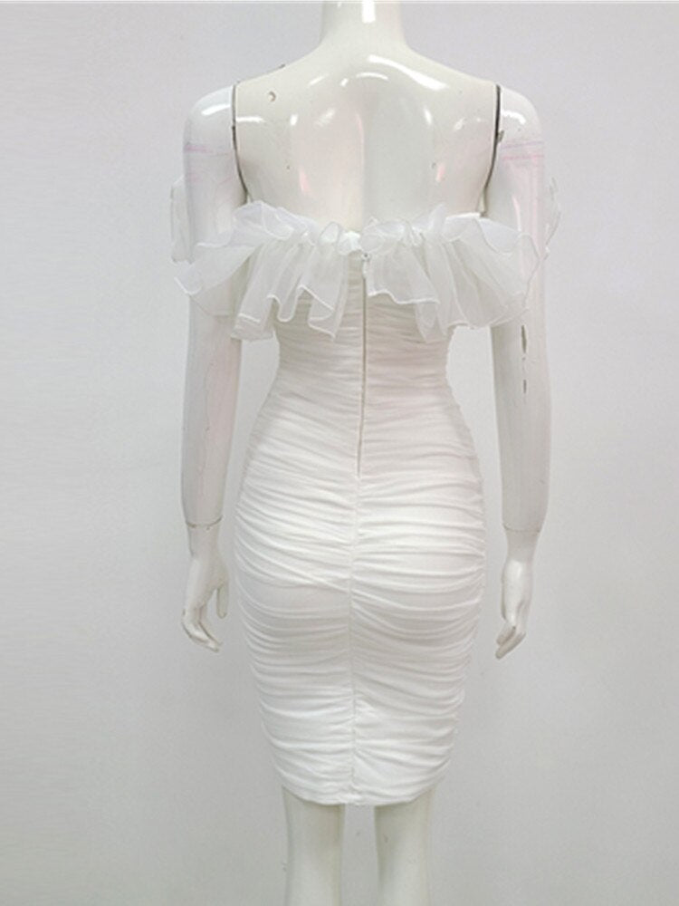 New Women Summer Ladies Sexy Strapless Backless White Mesh Mini Bodycon Bandage Dress 2022 Elegant Evening Party Club Dress - kmtell.com
