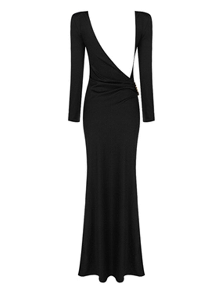 Women Winter Sexy Long Sleeve Backless Sequined Black White Maxi Long Dress 2022 Elegant Evening Party Dress Vestido - kmtell.com