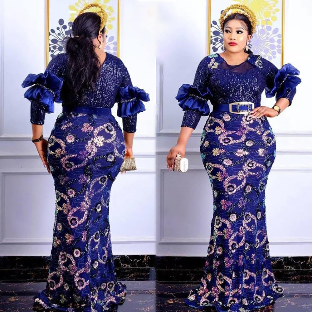 MD African Women Plus Size Evening Dresses Wedding Party Long Luxury Sequin Gown Bodycon Mermaid Dress Ankara Ladies Clothing - kmtell.com