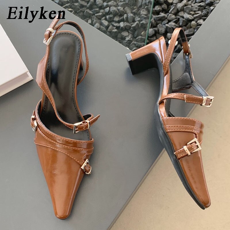 Eilyken 2023 Spring New Pumps Women Shoes Fashion Square Heel Pointed Toe Ladies Elegant Slingback Sandals Zapatilla De Muje - kmtell.com