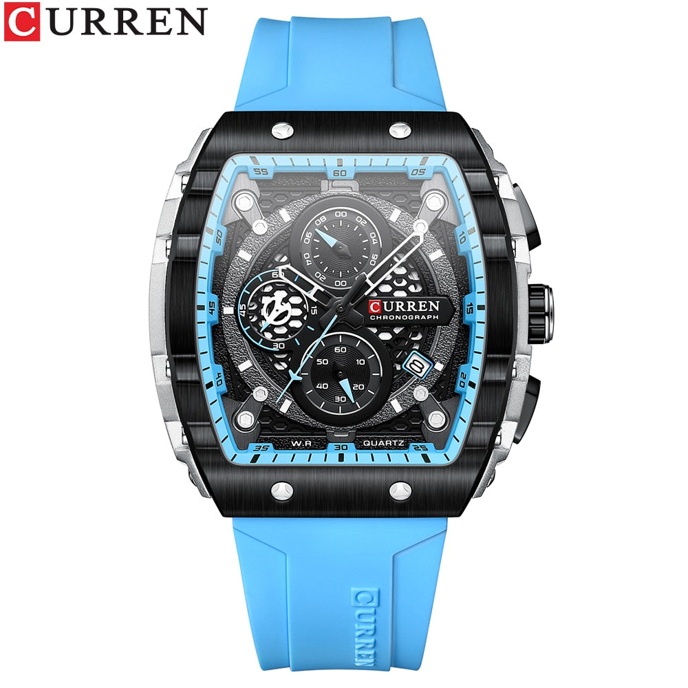 CURREN Sports Unique Square Watches with Large Dial Casual Quartz Silicone Bands Wristwatches with Luminous - kmtell.com