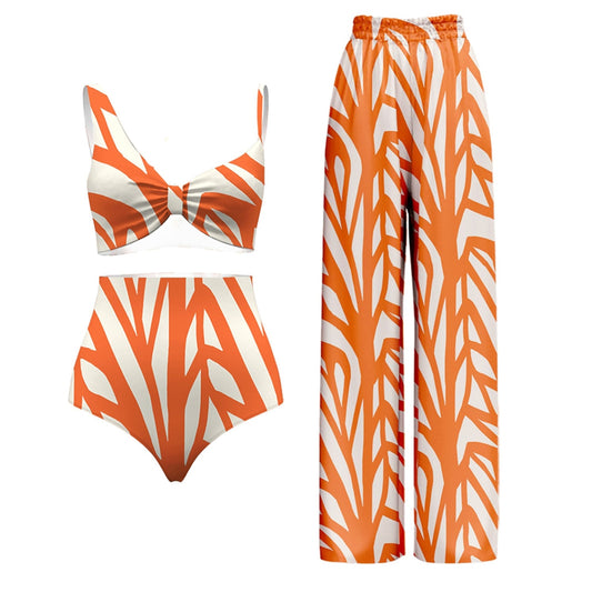 Women Swimsuits Orange Abstract Art Style Printed Bikini with Different Designs - kmtell.com