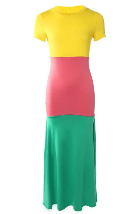 2022 Summer Woman Fashion Round Neck Ombre Casual Short Sleeve Maxi Dress - kmtell.com