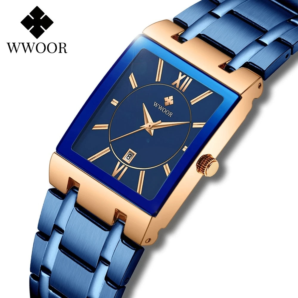 Relogio Feminino 2022 WWOOR New Women Watches Top Brand Luxury Blue Women&#39;s Bracelet Square Watch Ladies Dress Quartz WristWatch - KMTELL