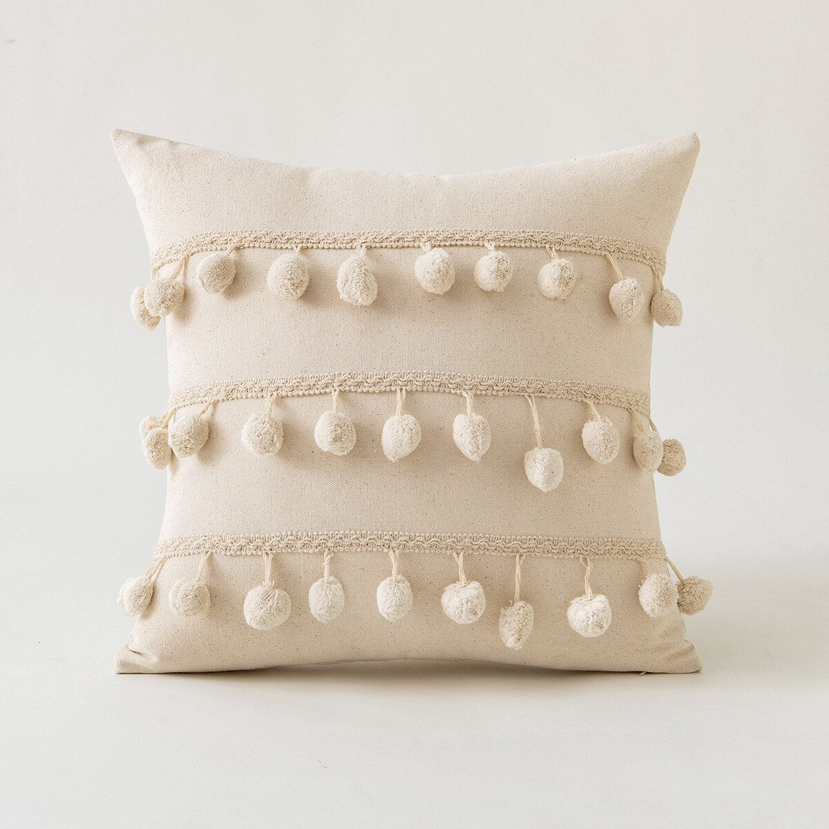 Ivory Cushion cover 45x45cm/30x50cm Pillow Cover Pompom Tassles Home Decoration Living Room Sofa Couch Bedroom Chair Seasonable - kmtell.com