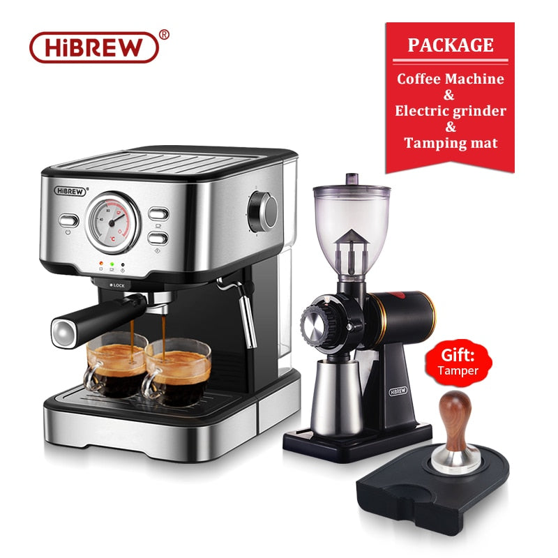 HiBREW Coffee Machine Cafetera 20 Bar Espresso inox Semi Automatic Expresso Cappuccino Hot Water Steam Temperature Display H5 - kmtell.com