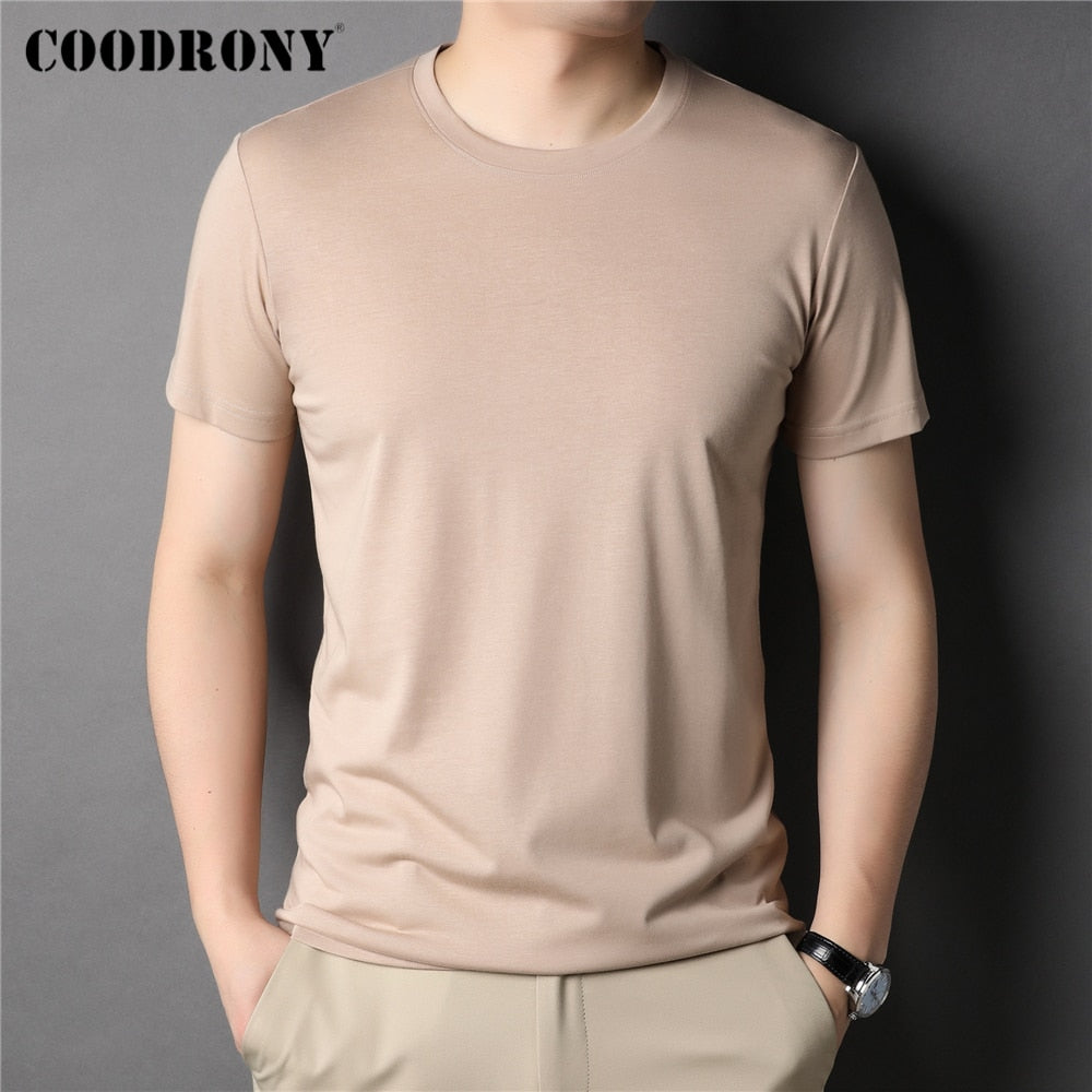 COODRONY Brand Summer New Arrival O-Neck T-Shirt Men Clothing Classic Solid Color Soft Cotton Silk Short Sleeve Tee Homme Z5114S - kmtell.com