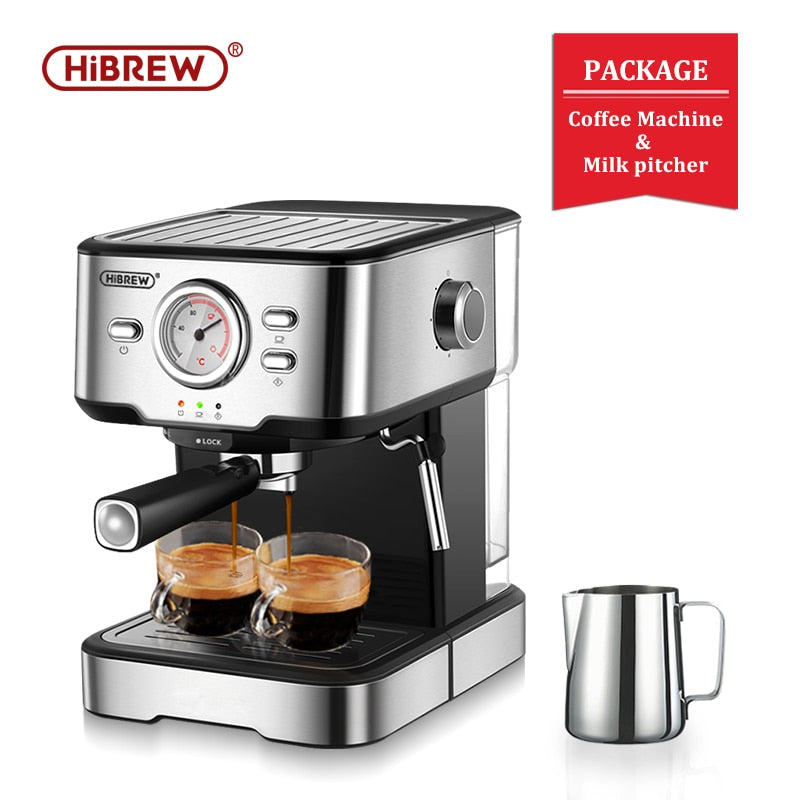 HiBREW Coffee Machine Cafetera 20 Bar Espresso inox Semi Automatic Expresso Cappuccino Hot Water Steam Temperature Display H5 - kmtell.com