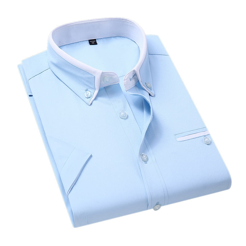 TFETTER Summer Business Shirt Men Short Sleeves Button Up Shirt Turn-down Collar Casual Shirts Mens Clothing Plus Size 5XL - kmtell.com
