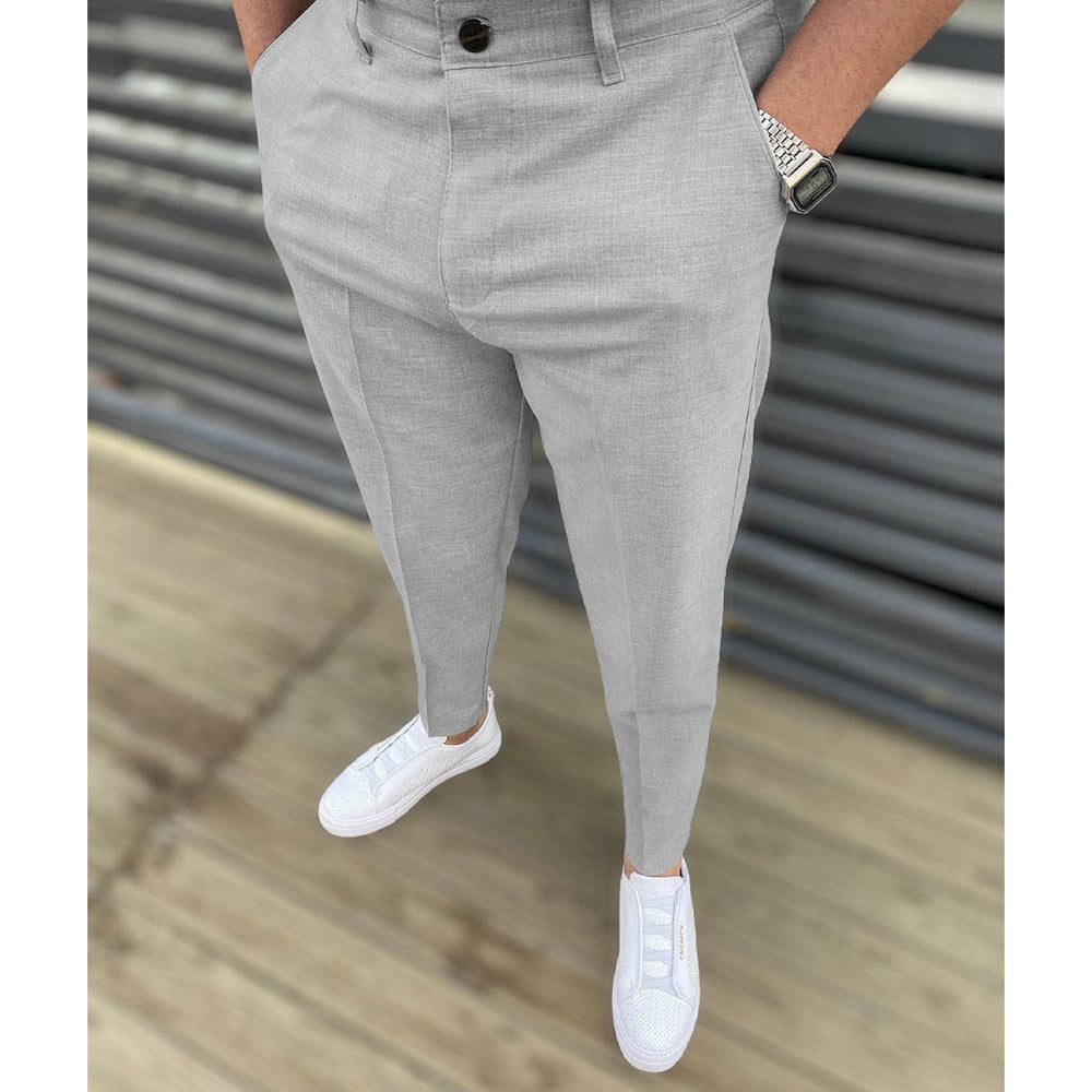 2022 Spring Summer Men&#39;s Casual Pencil Pants Thin Slim Fit Work Elastic Waist Jogging Trousers Male Black Grey Plus Size 28-40 - KMTELL