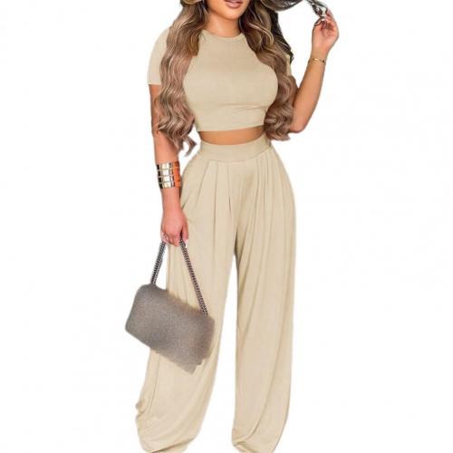 2022 Summer Women Short Sleeve Crop Top And Flare Pants 2 Piece Set Casual Sporty Solid Elegant Tracksuit Summer Outfits - kmtell.com